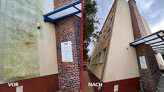 Waschen von Fassaden vorher und nachher