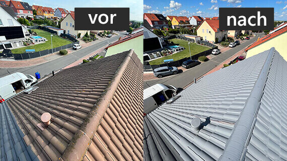Dach vor und nach der Malerarbeiten