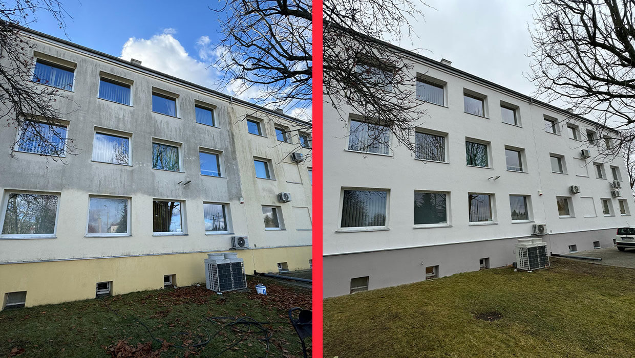 Fassadenreinigung - und anstrich von Energa Gebäude in Mlawa