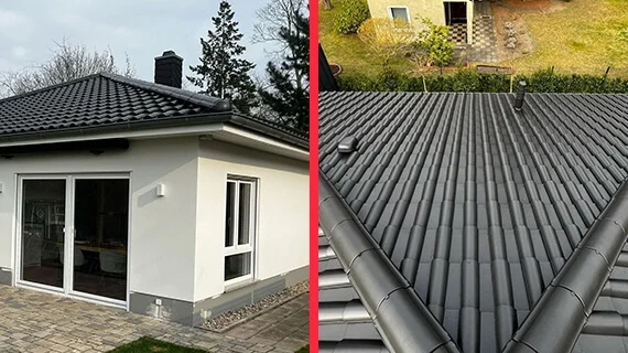 Nachher Frisch beschichtetes Keramikdach mit neuem Glanz