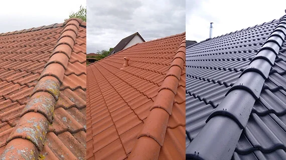 Phasen der Dachreinigung und -beschichtung Erlengang