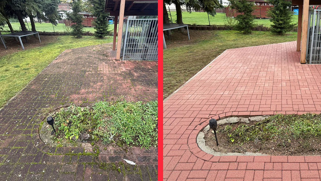 Reinigung und Sanierung der Pflasterflächen in Nennhausen