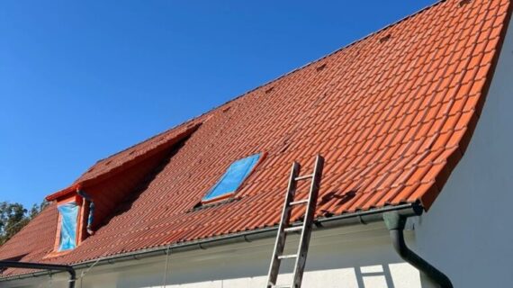 Vor der Dachbeschichtung in Krostitz Dachbeschichtung in Krostitz - vorher und nachher