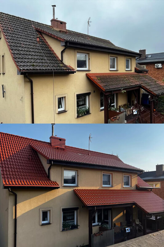 dach vor und nach dem anstrich